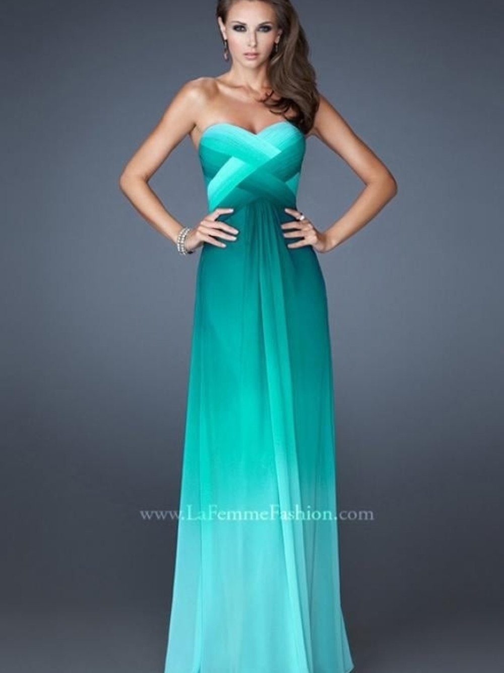 Strapless Ombre Green Prom Dress - La Femme 18525